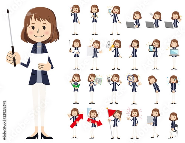 Fototapeta female charactor set. Presenting in various action.