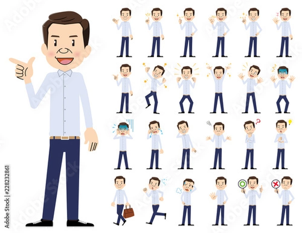 Fototapeta male charactor set. Various poses and emotions.