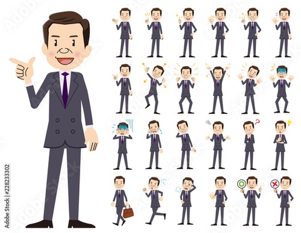 Fototapeta Businessman charactor set. Various poses and emotions.