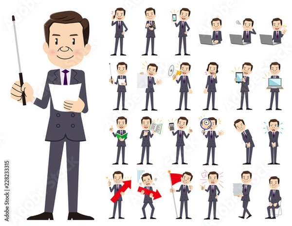 Fototapeta Businessman charactor set. Presenting in various action.