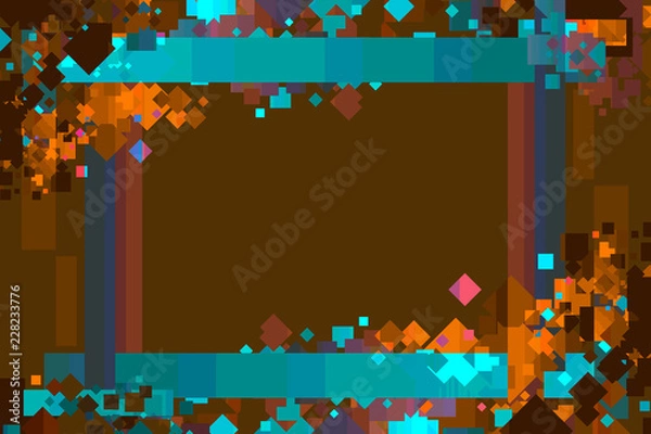 Fototapeta Graphic Design Background. Colorful Confetti Frame with Copy Space. Brown, Cyan, and Orange.