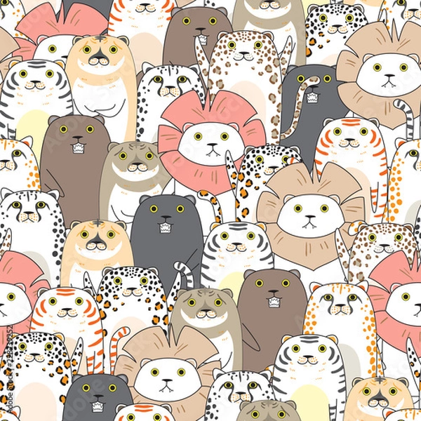 Fototapeta tigers and cats seamless pattern