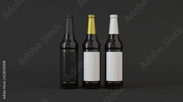 Fototapeta Mock up of tall beer bottles with blank labels