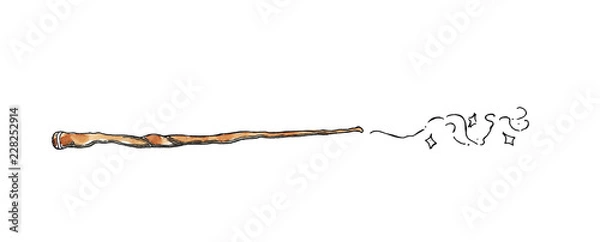 Obraz Watercolor hand drawn sketch of magic wand isolated on white