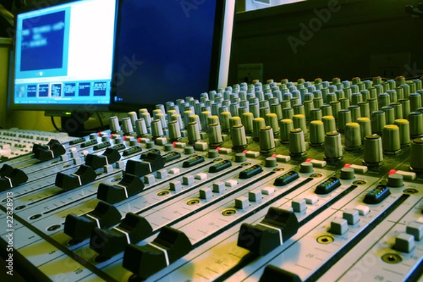Obraz Sound mixer, closeup of the knobs with computer.