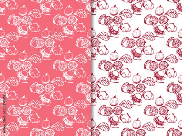 Fototapeta rambutan, longan, lychee tropical fruits seamless pattern