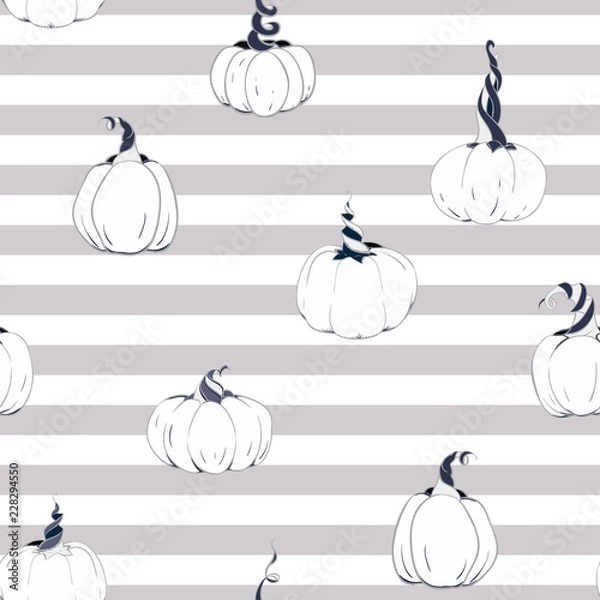 Fototapeta Vector Magical Pumpkins on horizontal stripes seamless pattern background. Perfect for fabric, scrapbooking and wallpaper projects.