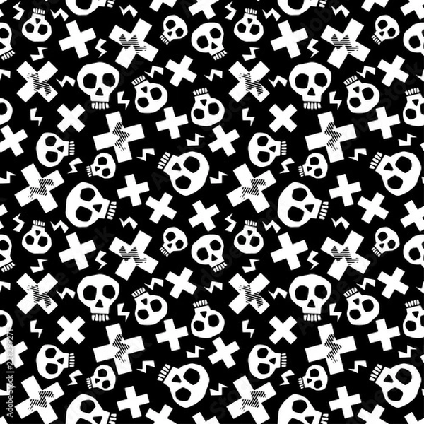 Obraz Punk seamless pattern with grunge bold painted  funky skulls.