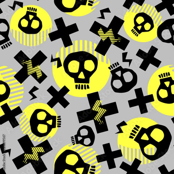 Obraz Punk seamless pattern with grunge bold painted  funky skulls.