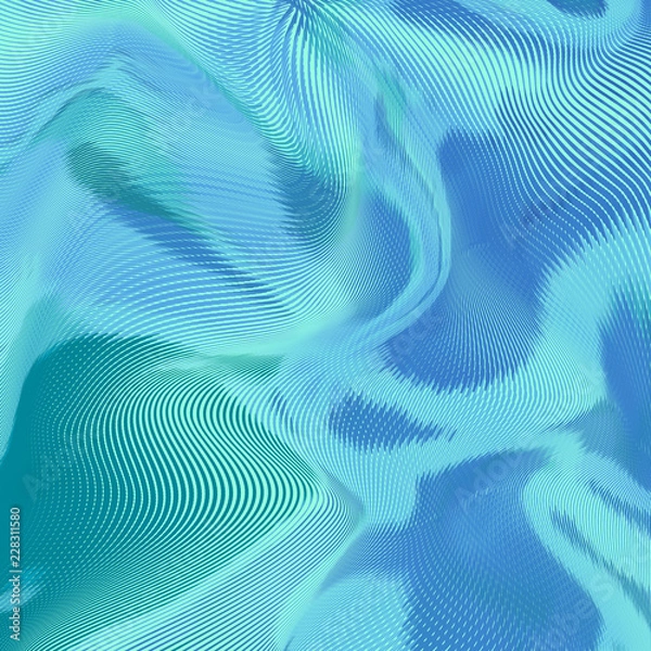 Obraz Vector warped lines blue background. Modern abstract creative backdrop with multicolor variable width stripes. Twisted stripes optical illusion. Moire waves.