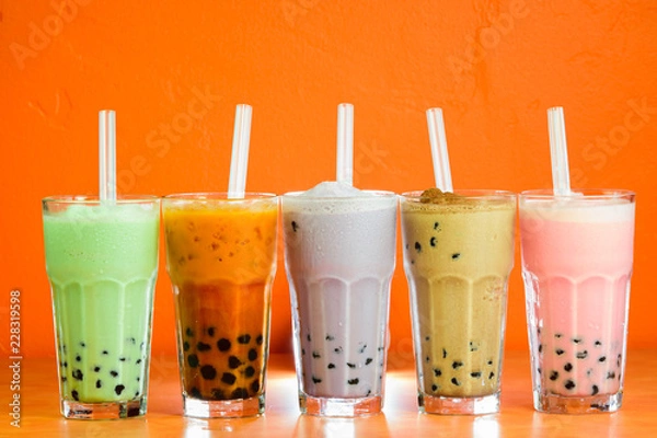 Obraz Milk bubble tea smoothy with tapioca balls.