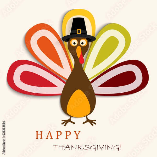 Obraz Happy Thanksgiving Card with Happy Thanksgiving Turkey