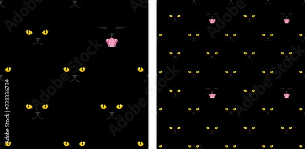 Fototapeta Simple flat style seamless vector illustration background. Black cats with yellow eyes.