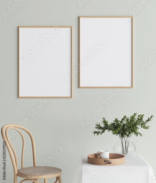 Fototapeta Mock up poster in interior background, Scandinavian style, 3D render