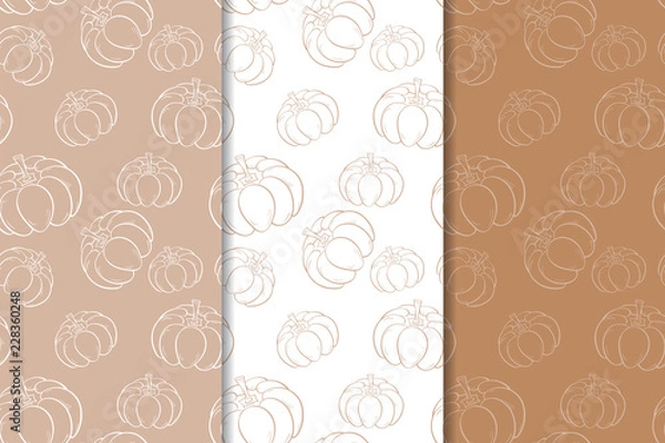 Obraz Halloween pumpkin patterns. Brown and white seamless backgrounds