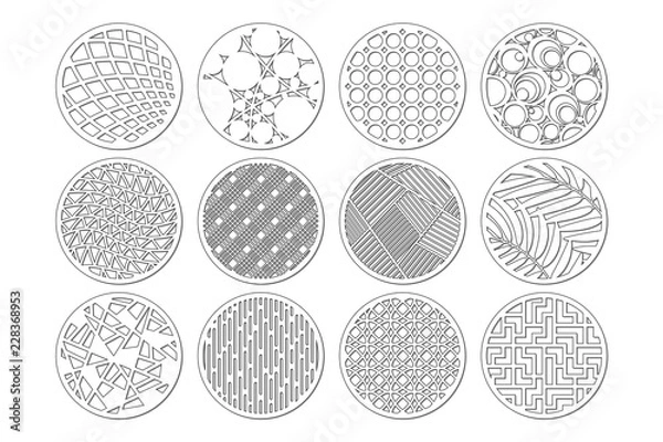 Fototapeta Set round template for cutting. Abstract line, geometric pattern. Laser cut. Set ratio 1:2. Vector illustration.