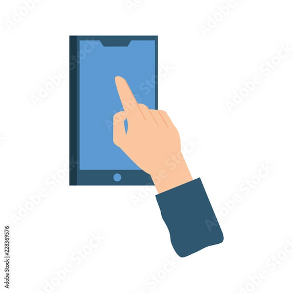 Fototapeta hand with smartphone device isolated icon