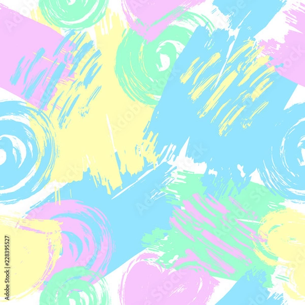 Fototapeta Beautiful seamless pattern with brush strokes in memphis style. Creative pastel background for print, textile, flyer design, wear, template, card, poster, brochure, Valentine's day. vector.