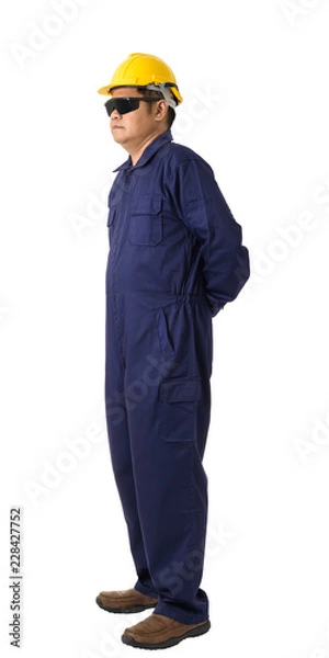 Obraz Full body portrait of a worker in Mechanic Jumpsuit isolated on white background
