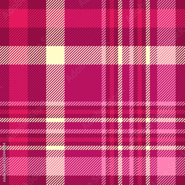 Fototapeta Seamless plaid check pattern in shades of pink, maroon and cream.