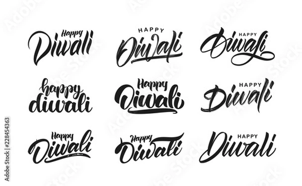 Fototapeta Big Set of Handwritten lettering type composition of Happy Diwali. Vector illustration.