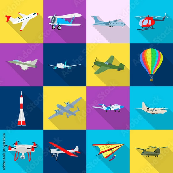 Fototapeta Vector design of plane and transport icon. Collection of plane and sky stock symbol for web.