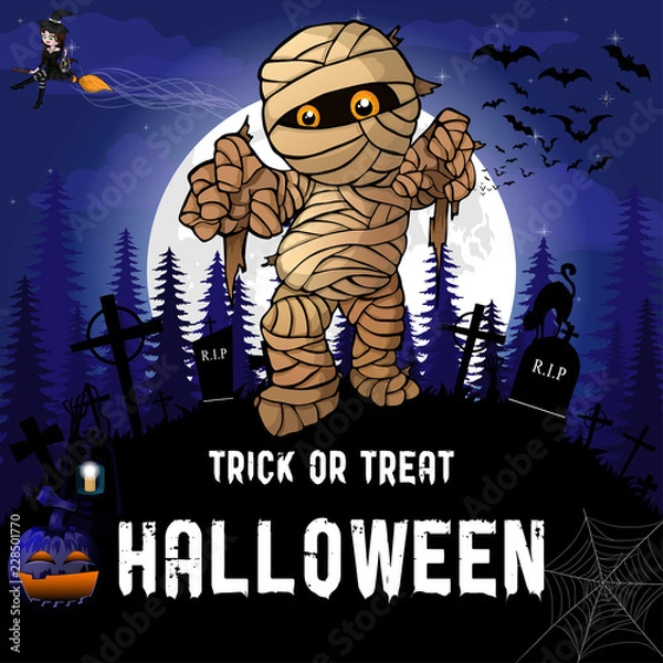 Fototapeta Halloween Party Design template with mummy. Vector illustration.