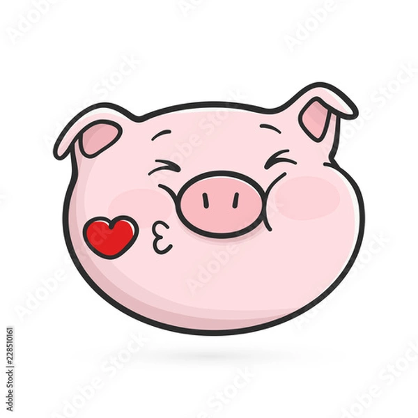 Obraz Sending a kiss emoticon icon. Emoji pig is sending a kiss