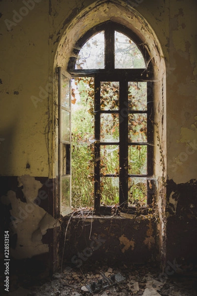 Obraz Szyba okienna opuszczonego domu