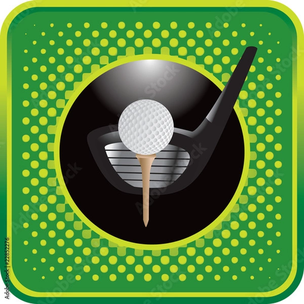Obraz golf ball driver and tee green halftone web button