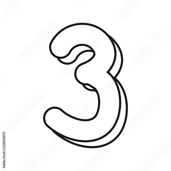 Fototapeta outlined number three on white background