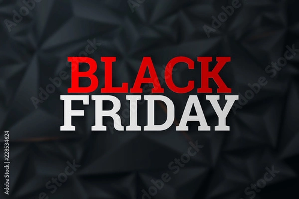 Obraz Black Friday sale poster. Commercial discount event banner. Black background. Banner, card, copy space. Mockup, layout. Creative background