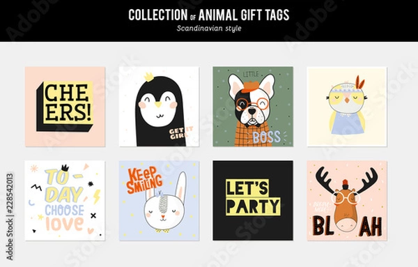 Fototapeta Cute and funny animal labels set. Isolated. Color background. Ve