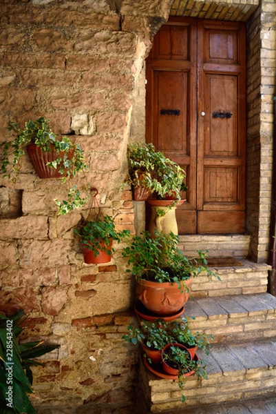 Fototapeta Floral streets of Spello in Umbria, Italy.