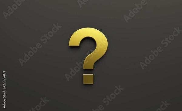 Fototapeta Golden Question Mark Isolated. 3D Render illustration
