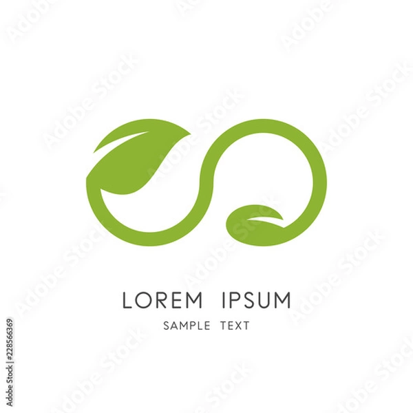 Fototapeta Infinity nature logo - green leaf and seed symbol. New life, agriculture and cultivation vector icon.