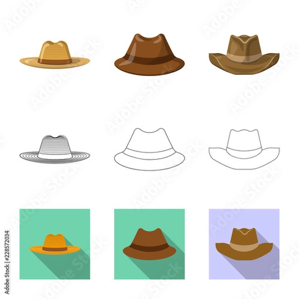 Fototapeta Vector design of headgear and cap sign. Collection of headgear and accessory stock vector illustration.