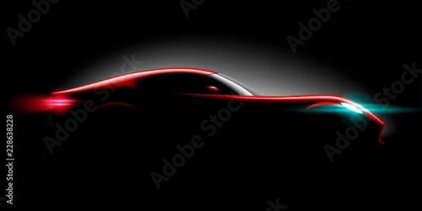 Obraz realistic sport super car coupe side view lighting in the dark