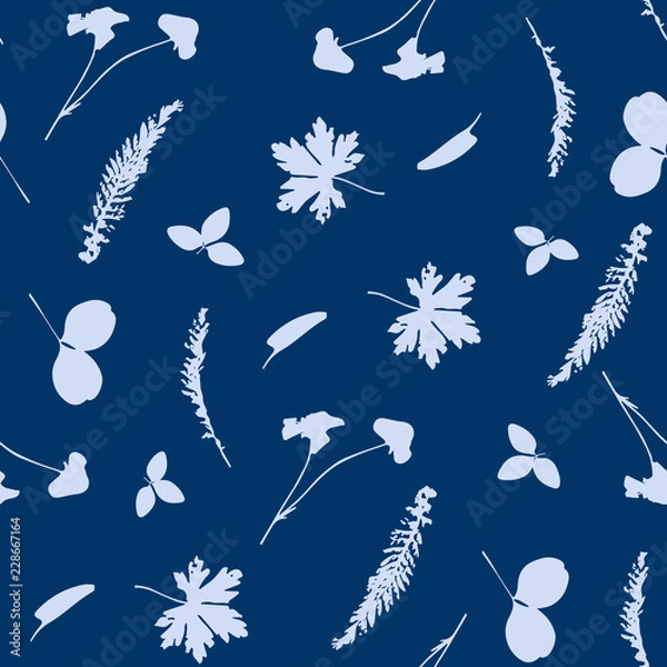 Obraz Vector cute cyanotype seamless flower pattern floral elements