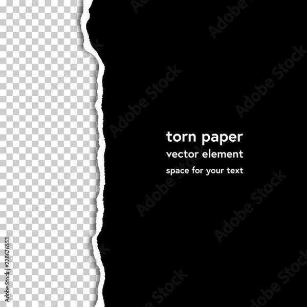 Obraz Torn paper with shadow on transparent background. Vector realistic ripped paper note