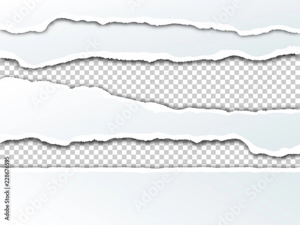 Obraz Torn paper with shadow on transparent background. Vector realistic ripped paper note