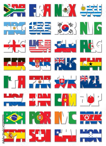 Fototapeta National three letter code with flags football WC nations