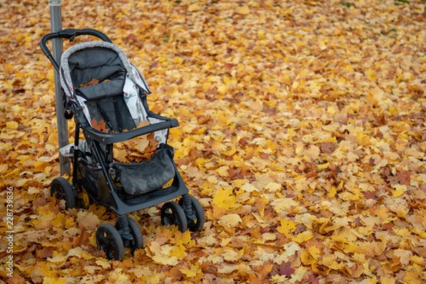 Fototapeta abandoned stroller in the suburbs