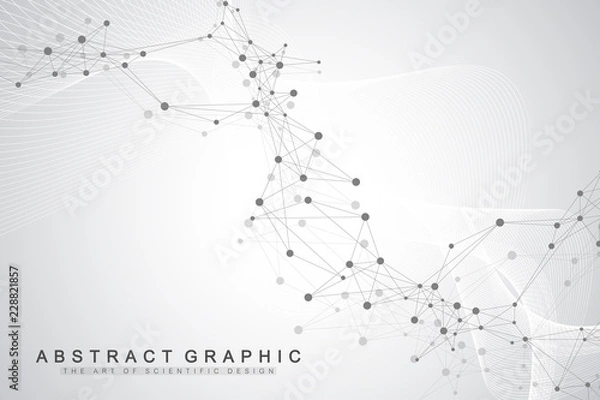 Fototapeta Technology abstract background with connected line and dots. Big data visualization. Perspective backdrop visualization. Analytical networks. Vector illustration.
