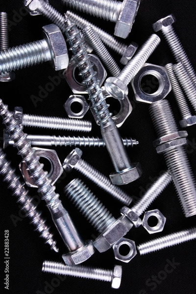 Obraz Schrauben und Muttern, schwarz