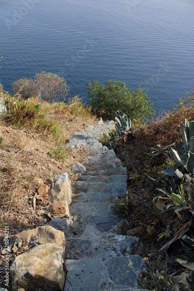 Fototapeta Sentiero con scalinata in pietra verso il mare