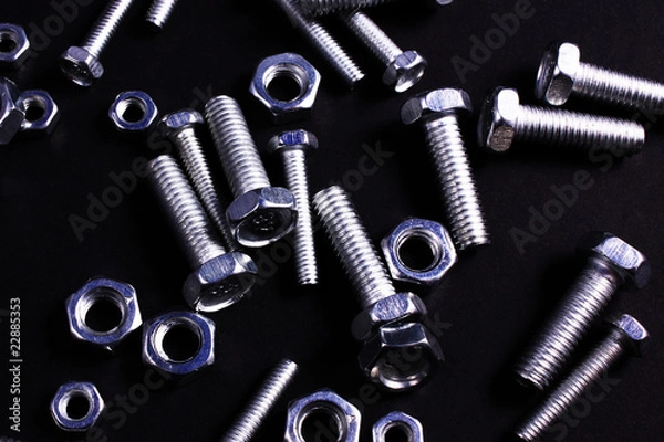 Obraz Schrauben und Muttern, schwarz