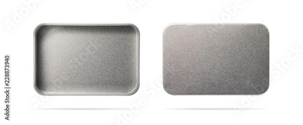 Fototapeta Empty metal box isolated on white background. Steel container or accessory package for your design. ( Clipping path or cut out object for montage ) Can put text, image, and logo.