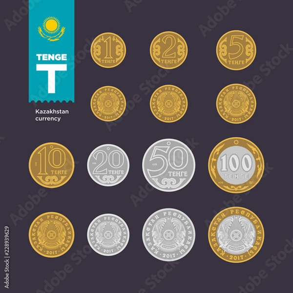 Obraz Tenge — Kazakhstan currency in vector format. Exact reproduction of coins.
