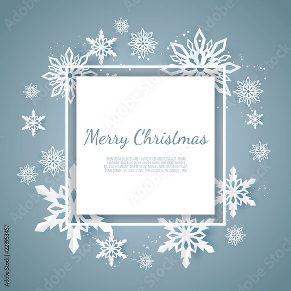 Fototapeta Abstract winter design with snowflakes and space for text.